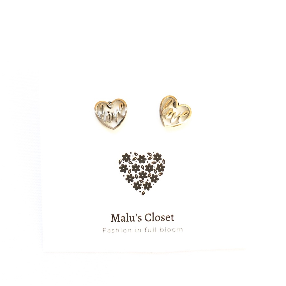 NWT Love Heart Earrings Studs Silver Stainless Steel Valentine's Day Gift